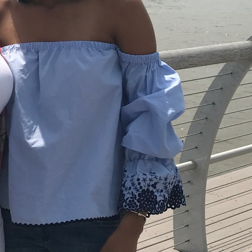 WORN ONCE Blue Zara off the shoulder top